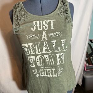 Green Sleeveless Lace Trim Tank Top
